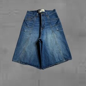 State Property Mens Wide Leg Denim Shorts Size 34 Blue Baggy Loose Fit